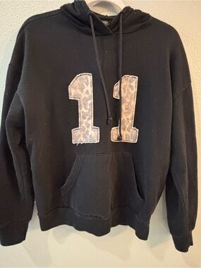 PacSun Black Hoodie with Leopard-Print '11' Appliqué